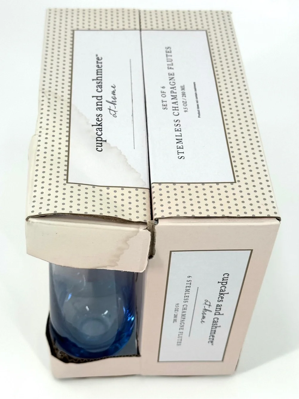 NIB (6) Cupcakes & Cashmere Home Ombré Blue Stemless Champagne Flutes